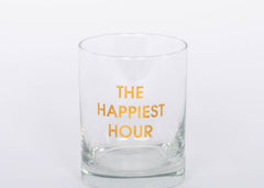 "The Happiest Hour" gold foil rocks glass.   13.25 oz. Rocks Glass, Gold Foil Printed 